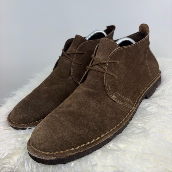 Merona Men 11 Brown Suede Chukka Leather Ankle Boots 2 Eyelet Classic Timeless - Picture 1 of 11